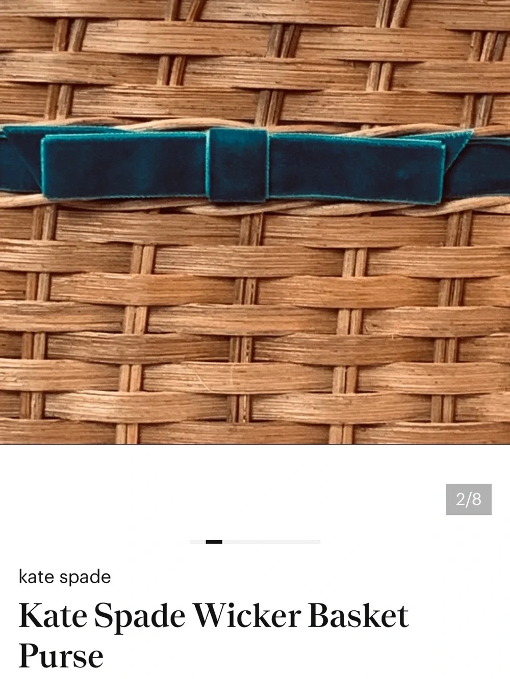 KATE SPADE Tan Woven Wicker basket Tote with Teal Ribbon